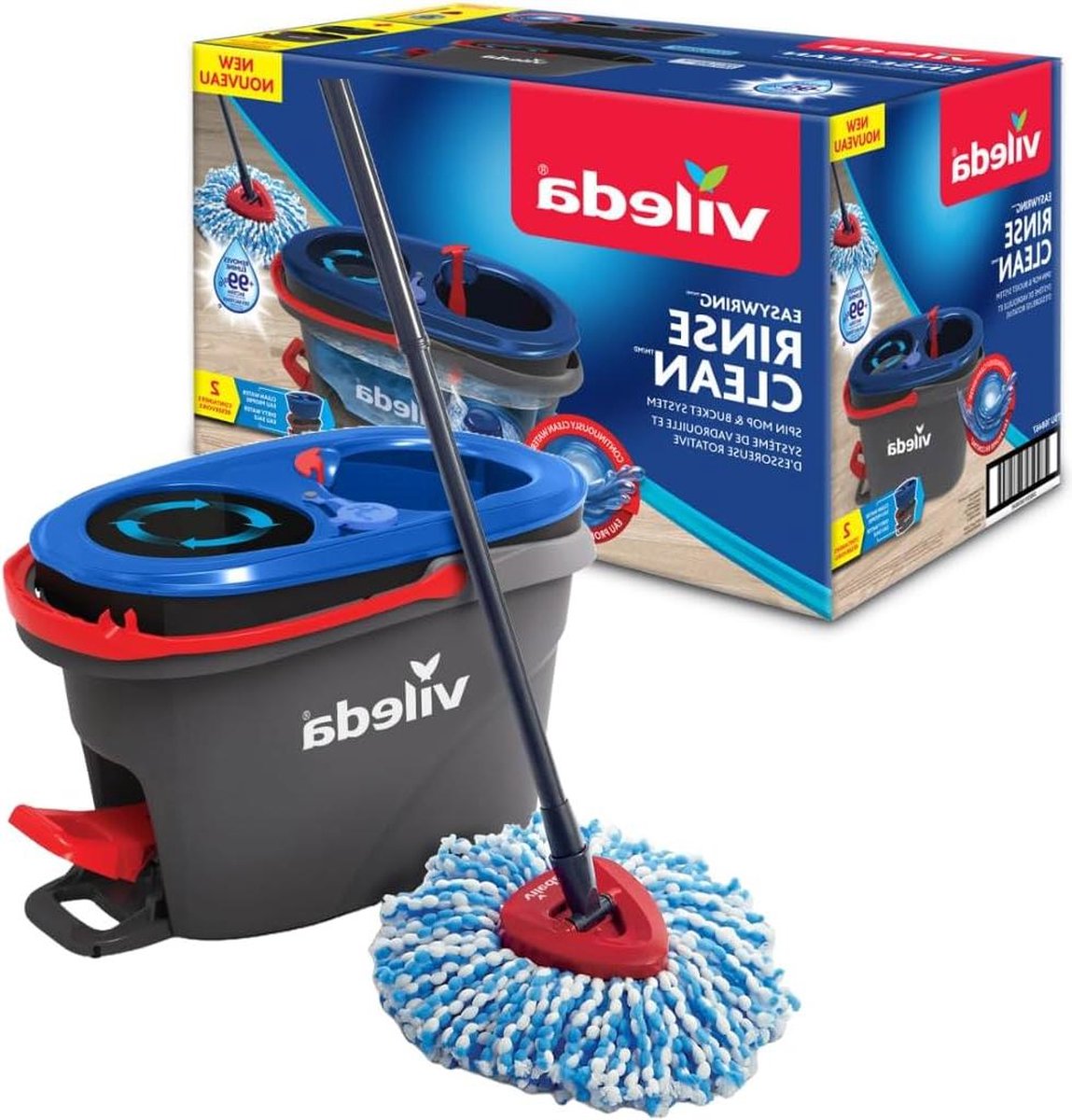 Spin Mop Systeem - Moeiteloos uitwringen - Microvezel dweil - Emmerset - Grijze Mop