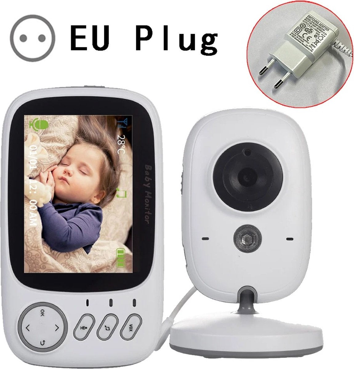 Babyfoon met Camera - 3.2 Inch Groot LCD scherm - 2-weg audio-functie - Video Babyphone met Kleurenmonitor- Premium Baby Monitor - Sterk Zendbereik - Temperatuurweergave - Wit