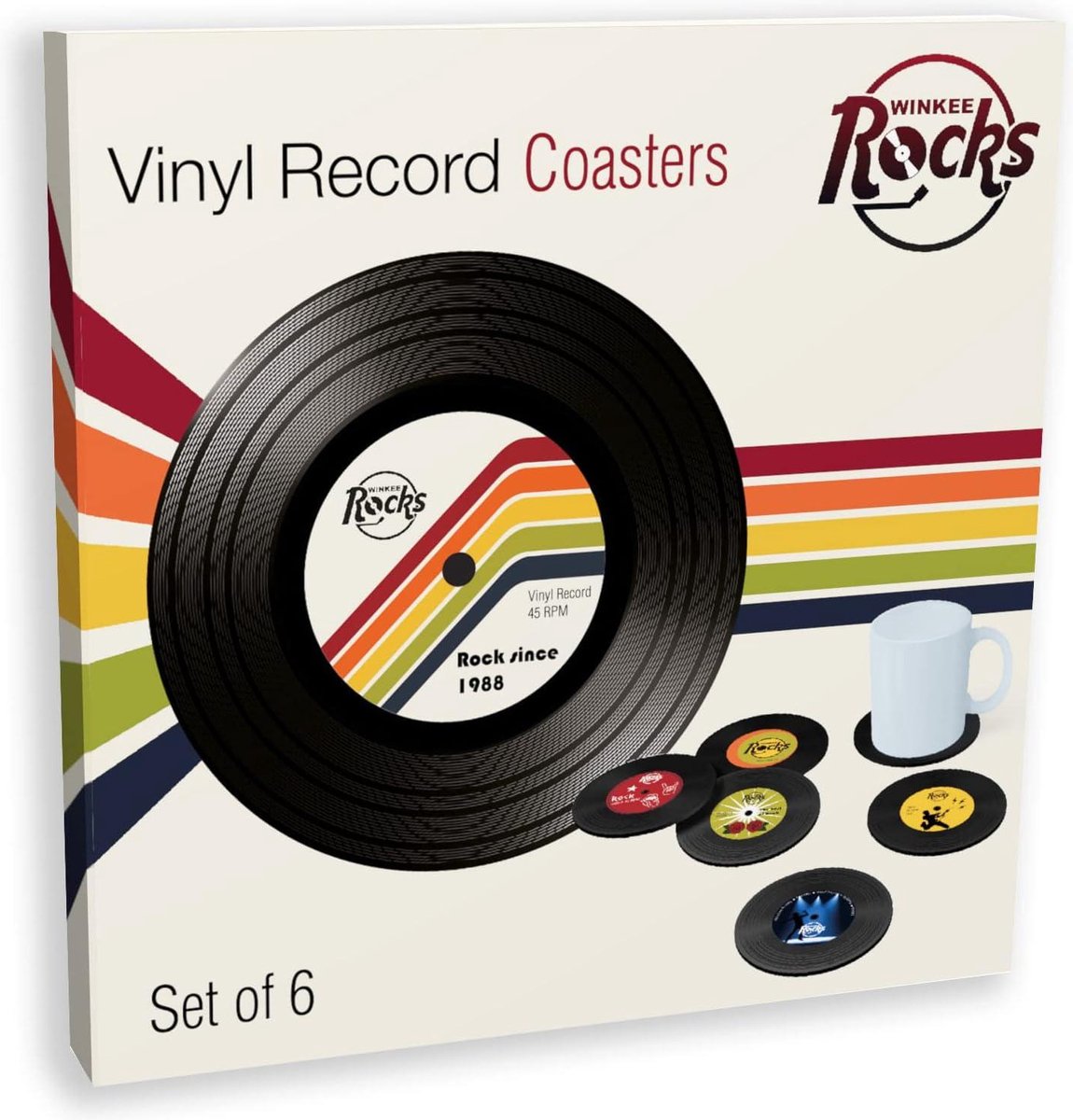 Vinylplaat onderzetters - coole retro glazen onderzetters - siliconen bierdeksel - rond cadeau-idee voor Kerstmis mannenavond verjaardag Winkee Rocks barmat