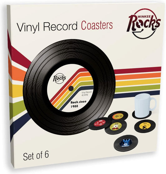 Vinylplaat onderzetters - coole retro glazen onderzetters - siliconen bierdeksel - rond cadeau-idee voor Kerstmis mannenavond verjaardag Winkee Rocks barmat