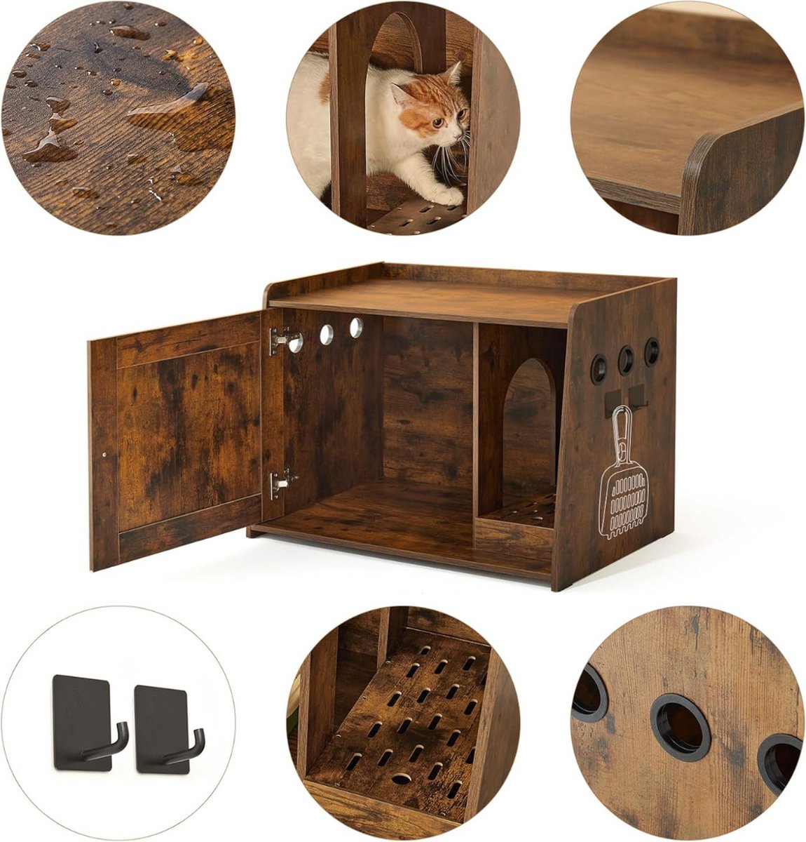 Kattenbak Kast - Kattenhuis - Kattenmand - Halmeubel – Dierenhuis - Nachtkastje - Kattenkast - Dressoir – Kattenhok - Bijzetkastje - Krabpaal - Katten Mand – Vintage Bruin