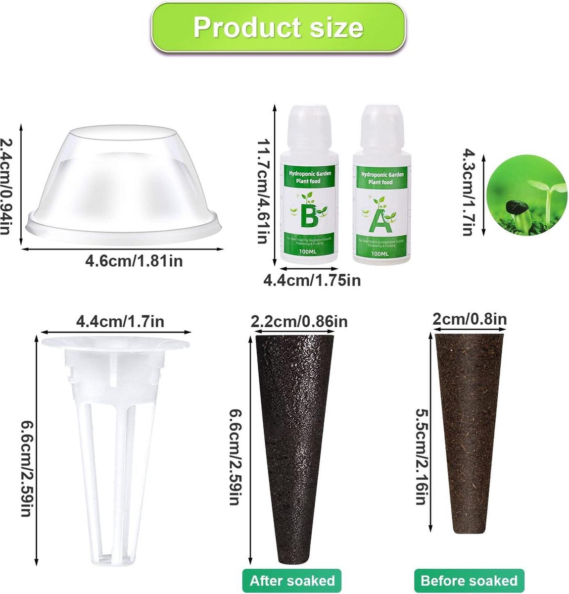 Seed Pod Kit for Hydroponic Growing System - 122 pcs - Includes 30 Grow Sponges, 30 Grow Baskets, 30 Grow Domes and 2 100ml Plant Food Hydroponics System
