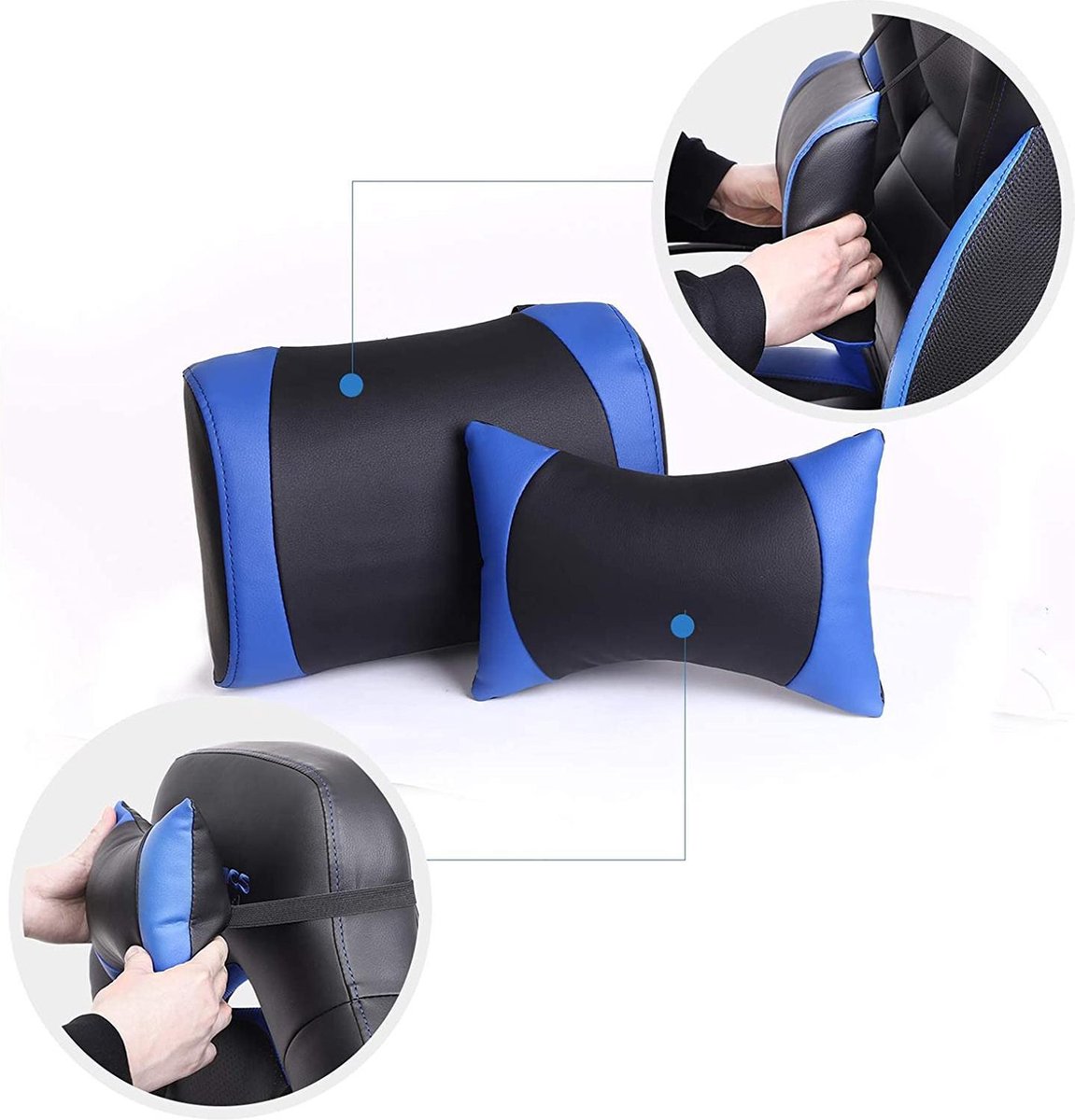 Gamingstoel - Bureaustoel met Voetsteun - Zwart-Blauw