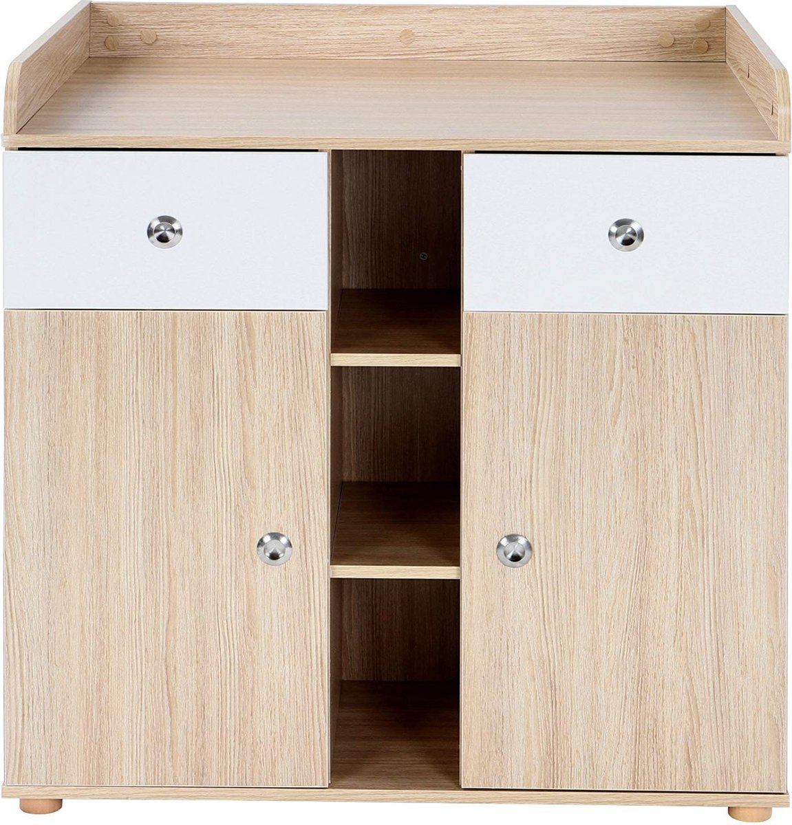 Infantastic - Commode met 2 grote laden en 5 vakken - Ladekast met Opbergruimte - Veelzijdig Omkleedmeubel met Organizer - 90x69x92 cm (LxBxH) - Beukenfineer