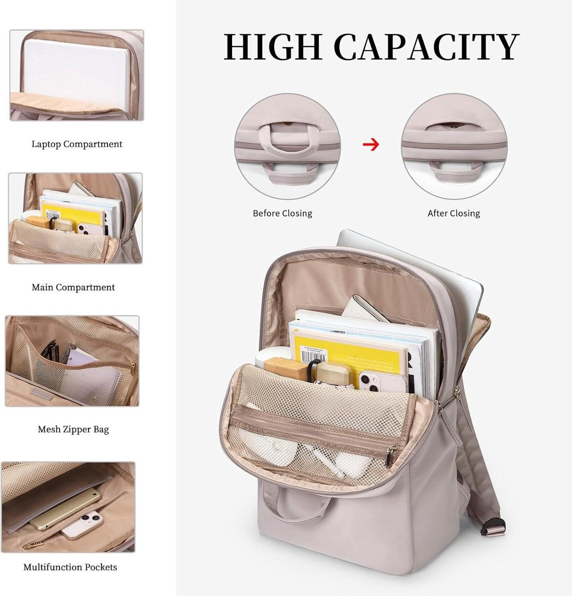 SUPAGS Reizen Laptop Rugzak voor Vrouwen - Slanke Boekentas Business Computertas Geschikt voor 13.3 15.6 17 Inch Notebook Dames Rugzak