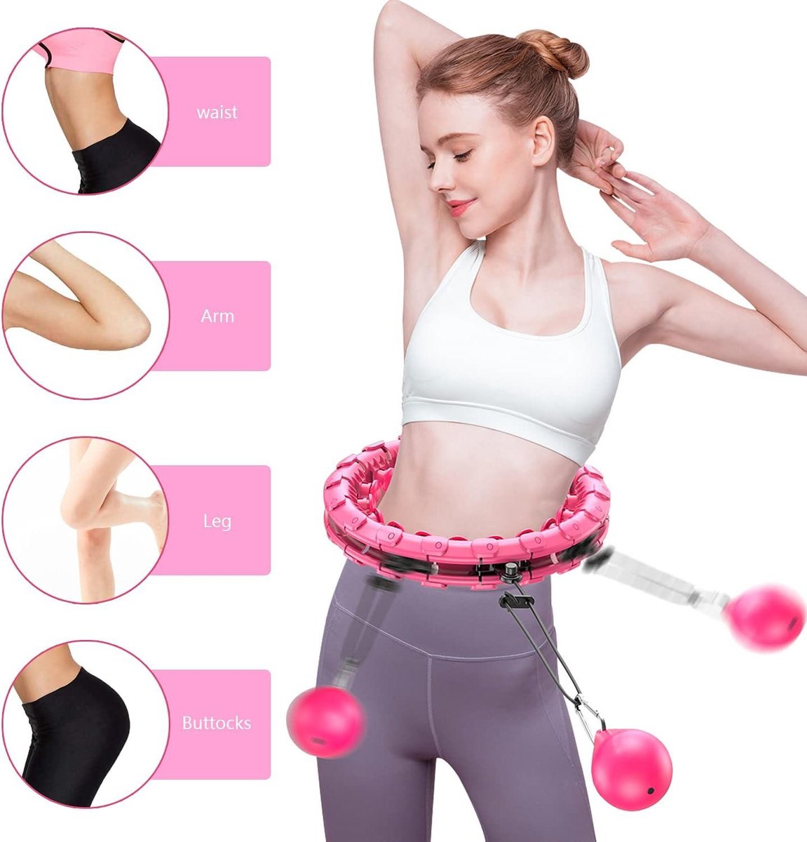 Smart Fitness Hoelahoep voor Gewichtsverlies met Massagenoppen en 24 Afneembare Schakels - Geschikt voor Kinderen en Volwassenen - Beginners Afvallen Training Hula Hoop