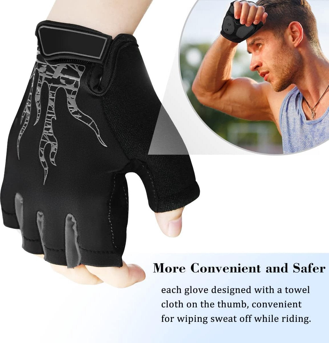 Cycling gloves, cycling gloves for men and women, half fingers, breathable, 5 mm SBR gel, shock-absorbing, non-slip, MTB, mountain bike gloves, unisex