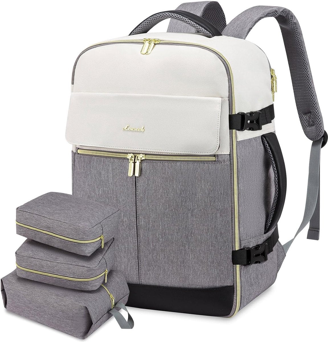 Backpack handbagage vliegtuig, 40 liter, grote reisrugzak voor dames en heren, voor Ryanair Easyjet, laptoprugzak, 17 inch, reisrugzak voor reizen, zaken, beige, zwart, bruin