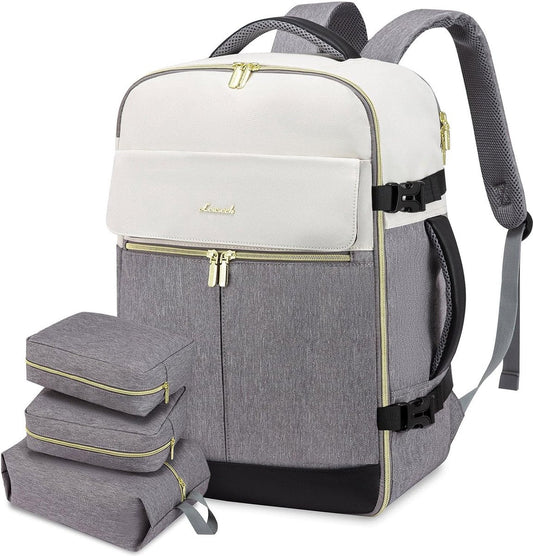 Backpack handbagage vliegtuig, 40 liter, grote reisrugzak voor dames en heren, voor Ryanair Easyjet, laptoprugzak, 17 inch, reisrugzak voor reizen, zaken, beige, zwart, bruin