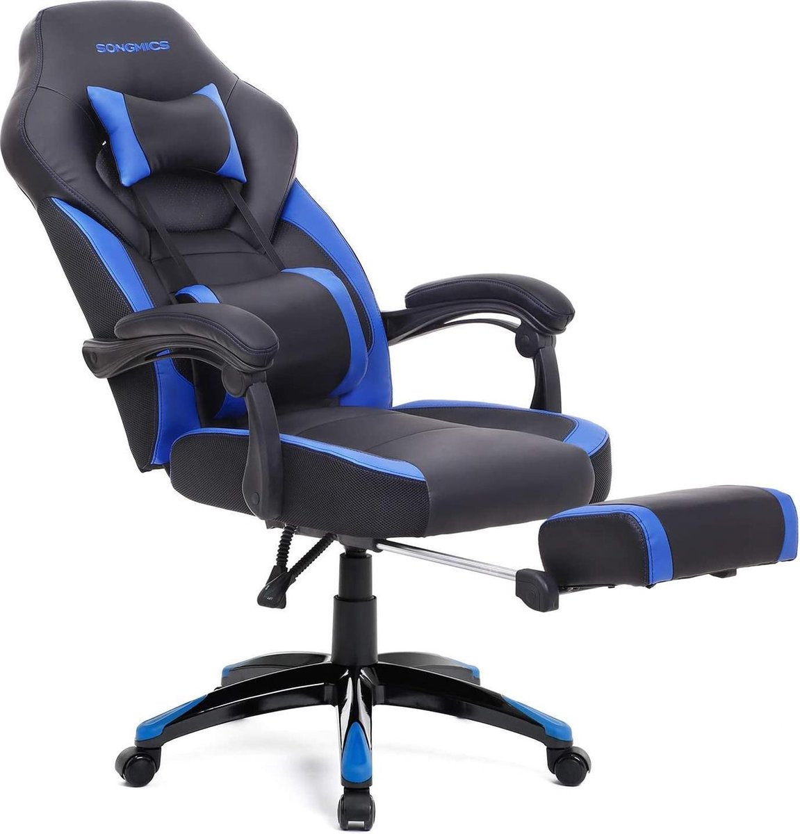 Gamingstoel - Bureaustoel met Voetsteun - Zwart-Blauw