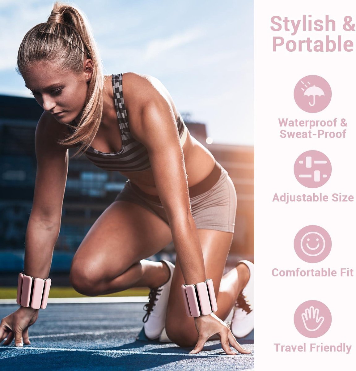 Portable gewichtsmanchetten - 1 kg en 1,5 kg - voor dames en heren, enkelgewichtset voor yoga dans aerobic hardlopen wandelen roze Weight cuffs
