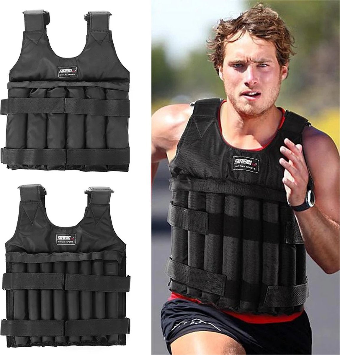 Weighted Vest - 1-50kg Gewichtsvest - Trainingsvest - Hardlopen - Verstelbaar - Calisthenics - Zwart - (Zonder Gewichten)