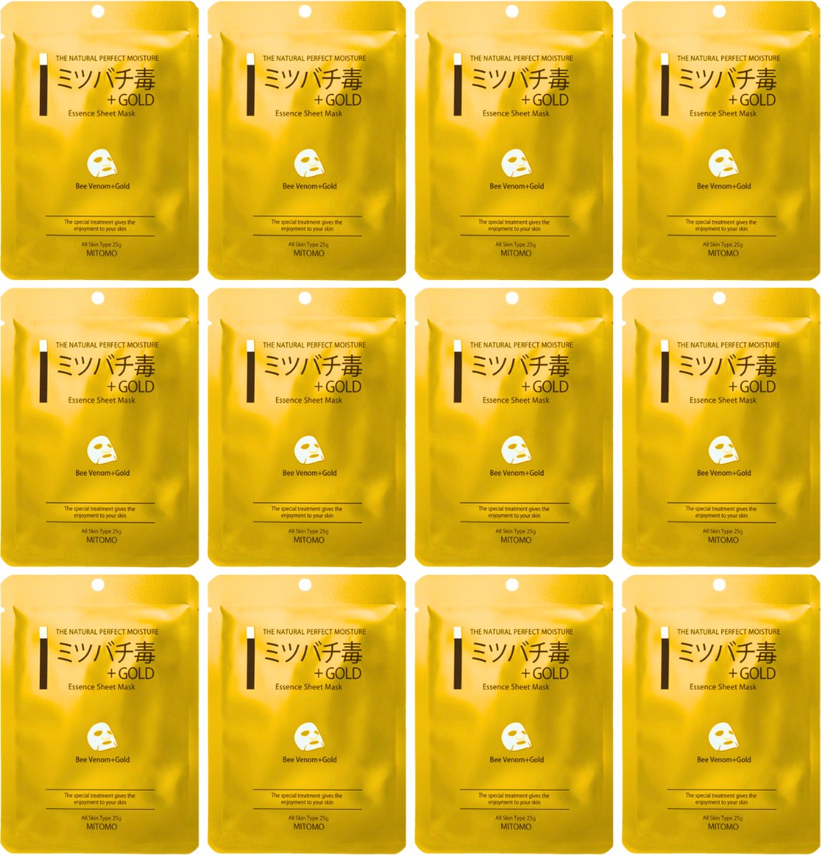 Mitomo Gold & Bijengif Masker - Gezichtsmaskers Verzorging - Gezichtmasker - 12 x 25g - Gezichtsmaskers & -Strips - Gezicht Masker - Sheet Mask - Skincare Producten - Skin Care - Gezichtsverzorging