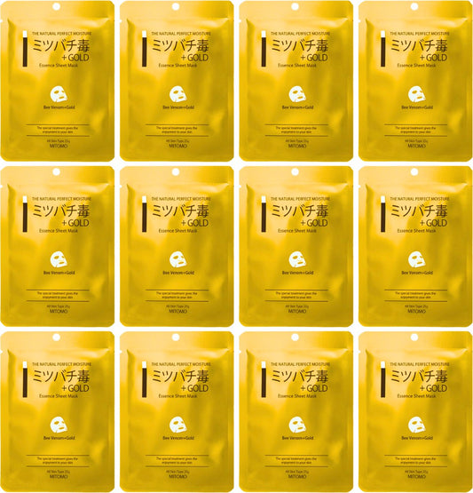 Mitomo Gold & Bijengif Masker - Gezichtsmaskers Verzorging - Gezichtmasker - 12 x 25g - Gezichtsmaskers & -Strips - Gezicht Masker - Sheet Mask - Skincare Producten - Skin Care - Gezichtsverzorging