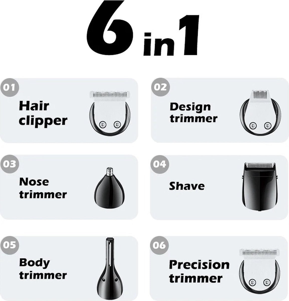 Bolmans - Tondeuse - Haartrimmer - Trimmer - Tondeuse Mannen - 6 in 1 - Tondeuse Hoofdhaar - Tondeuse Hond - Scheerapparaat - Met Display - USB C