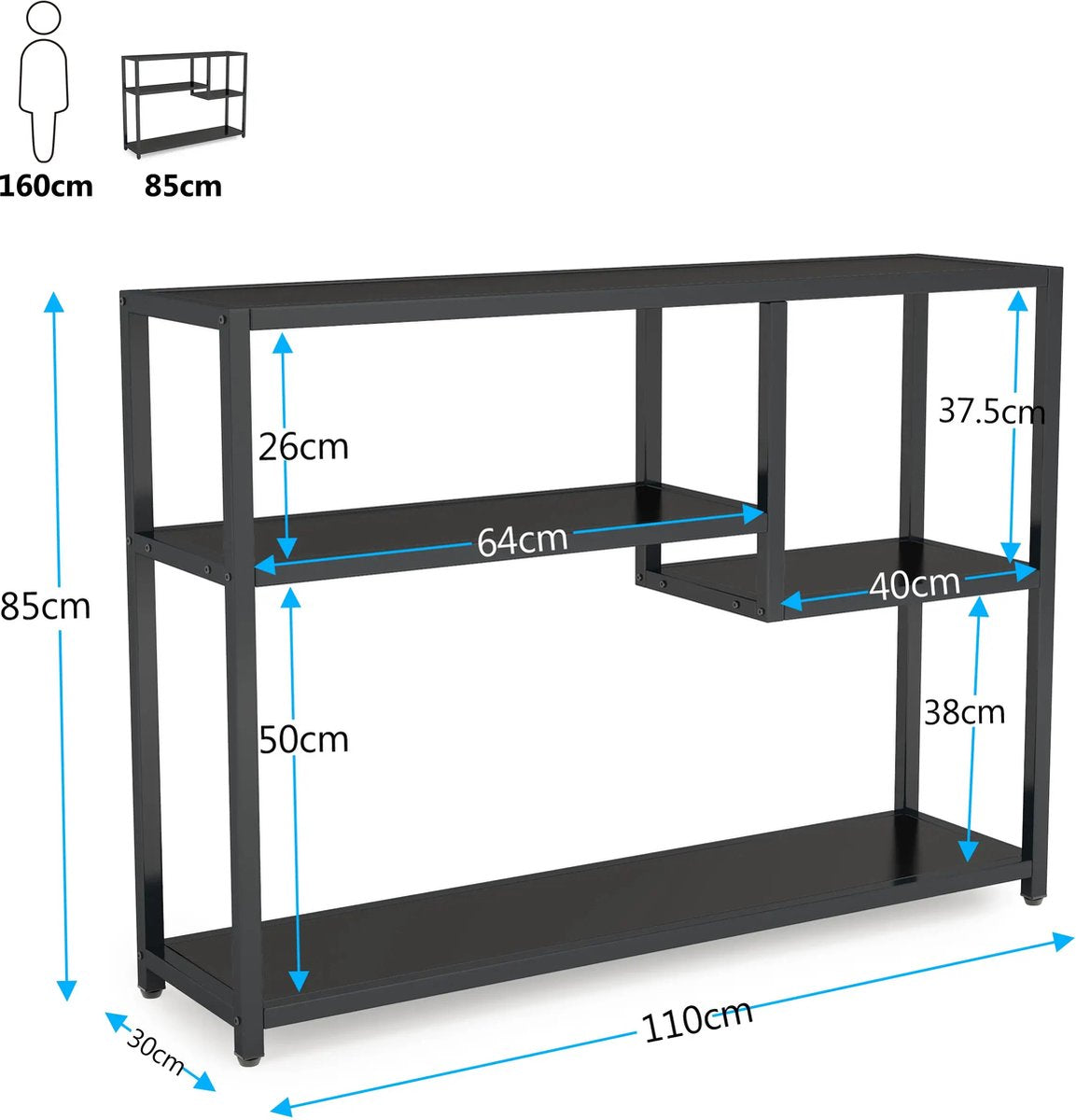 Sidetable - Salontafel - Bijzettafel - Bank Tafeltje - Koffietafel - Rechthoek - Banktafel - Zwart