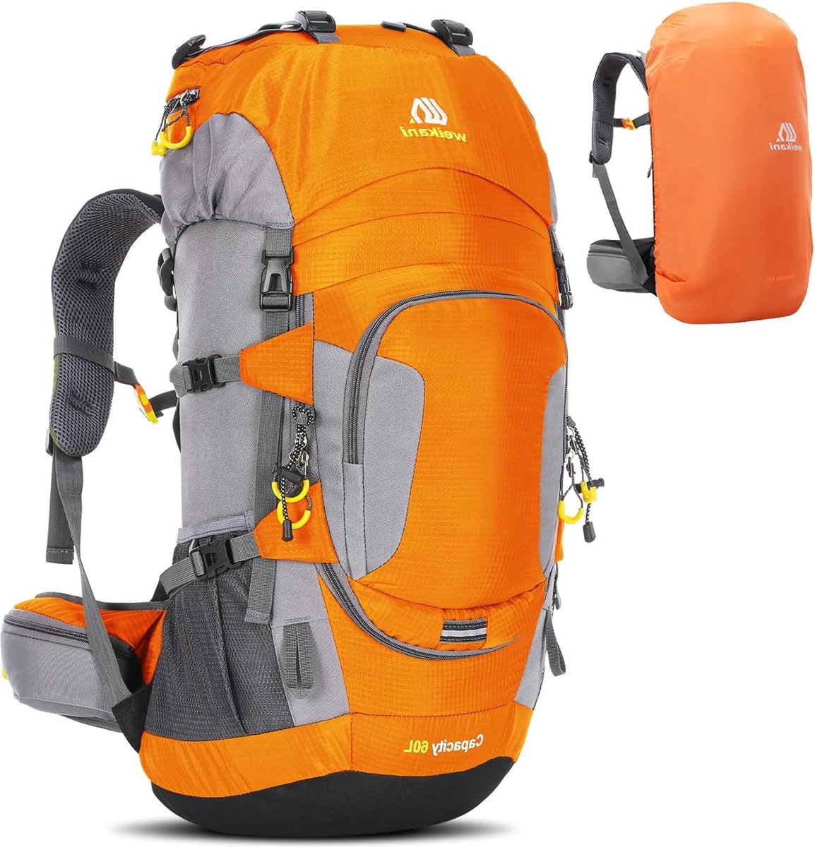 Backpack Trekkingrugzak 60L Heren Dames Wandelrugzak Waterdicht met regenhoes voor bergbeklimmen, klimmen, trekking, sport, reizen, kamperen