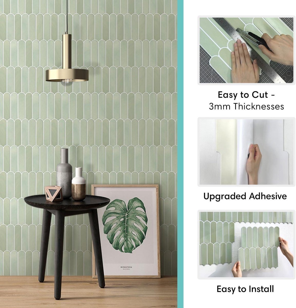 Self-adhesive 3D tile stickers - Peel and stick - Wall tiles 30 x 30 cm - Tile stickers for kitchen - Bedroom - Accent wall decoration - 10 pieces. Self-adhesive tiles