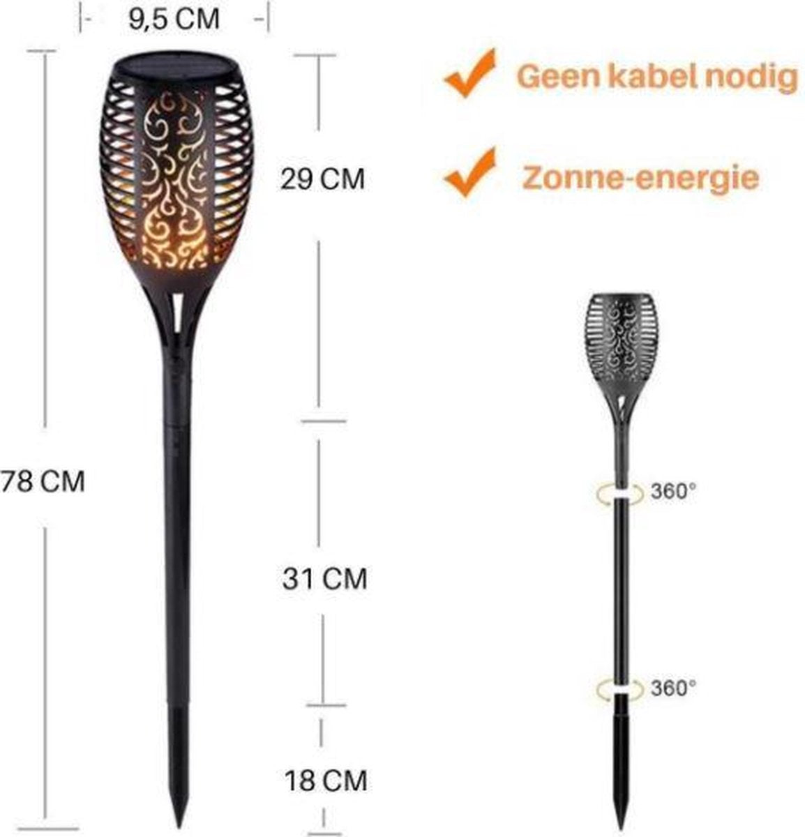 Solar fakkel Tuinverlichting lantaarn zonne-energie buitenverlichting tuinfakkels 96 led buiten tuinlamp Set 4 stuks inclusief LED grondspot