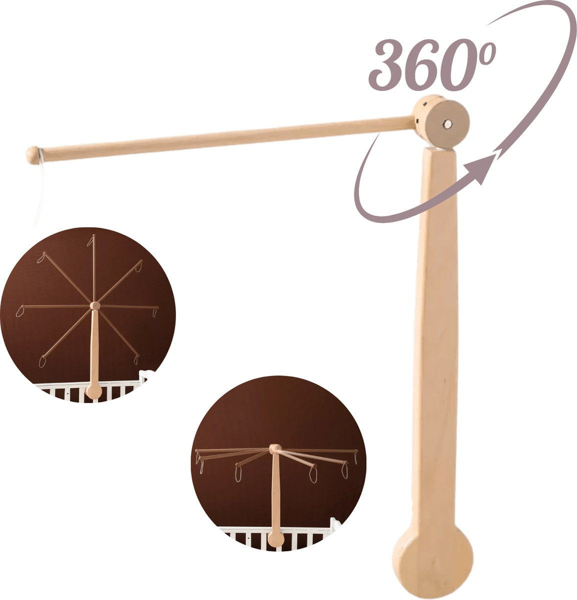 Baby Mobiel Sterren + Luxe 360° Verstelbare Houten Mobiel Houder - Boxmobiel – Babyshower Cadeau – Wieg Mobiel – Kraamcadeau