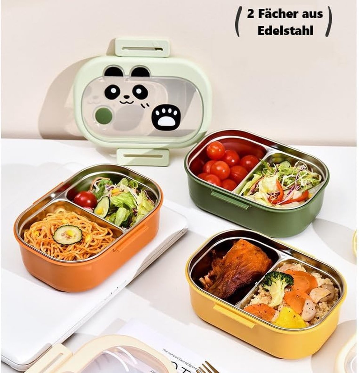 Stainless steel children's lunchbox with compartments, lunch box with divider, BPA-free bento box, snack box for girls and boys, snack box for school and kindergarten