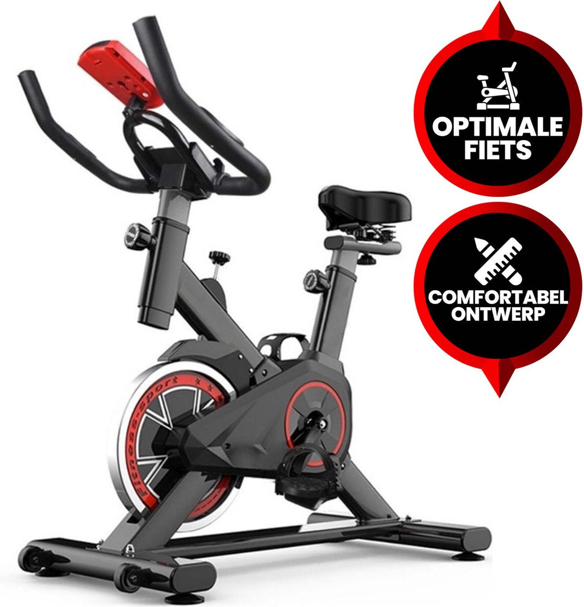Viper Sports Hometrainer fiets – Hometrainer Fitness - Professionele indoor bike met lage instap – Hoge Stabiliteit – V-snaar aandrijving – Tot 175cm en 150kg – Zwart/Rood