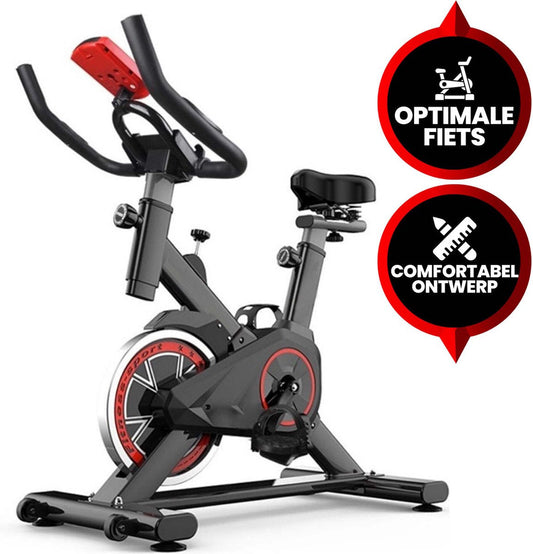 Viper Sports Hometrainer fiets – Hometrainer Fitness - Professionele indoor bike met lage instap – Hoge Stabiliteit – V-snaar aandrijving – Tot 175cm en 150kg – Zwart/Rood