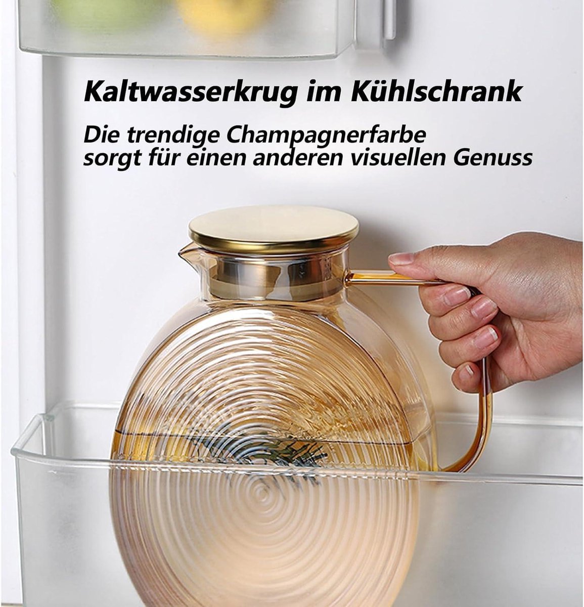 Waterkaraf - Waterkan 2,2 liter roestvrijstalen deksel druppelvrije glazen kan hittebestendig explosiebestendig amberkleurig glas waterkan koelkastbestendig