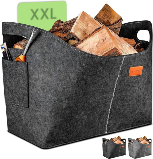 Firewood Basket - Sturdy & Durable - Dark Gray - 100% Guarantee Firewood Basket Fireplace - Fire Log Bag