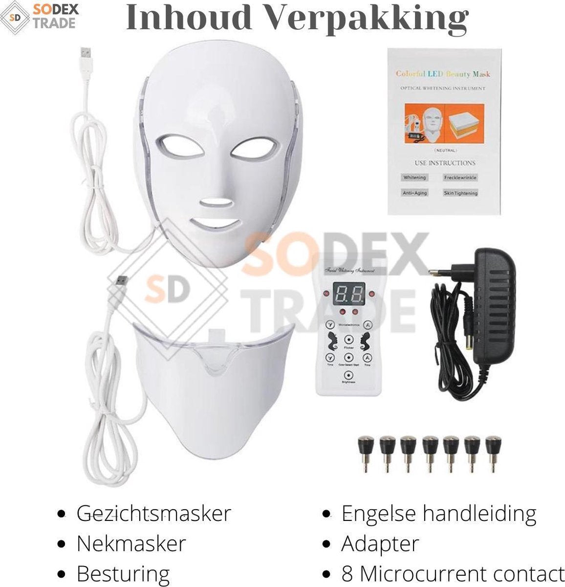 VENEUX® Led masker – lichttherapie – gezichtsmasker led – acneverzorging – anti-aging apparaat – huidverzorging - 7 kleuren – FDA - CE – 2020