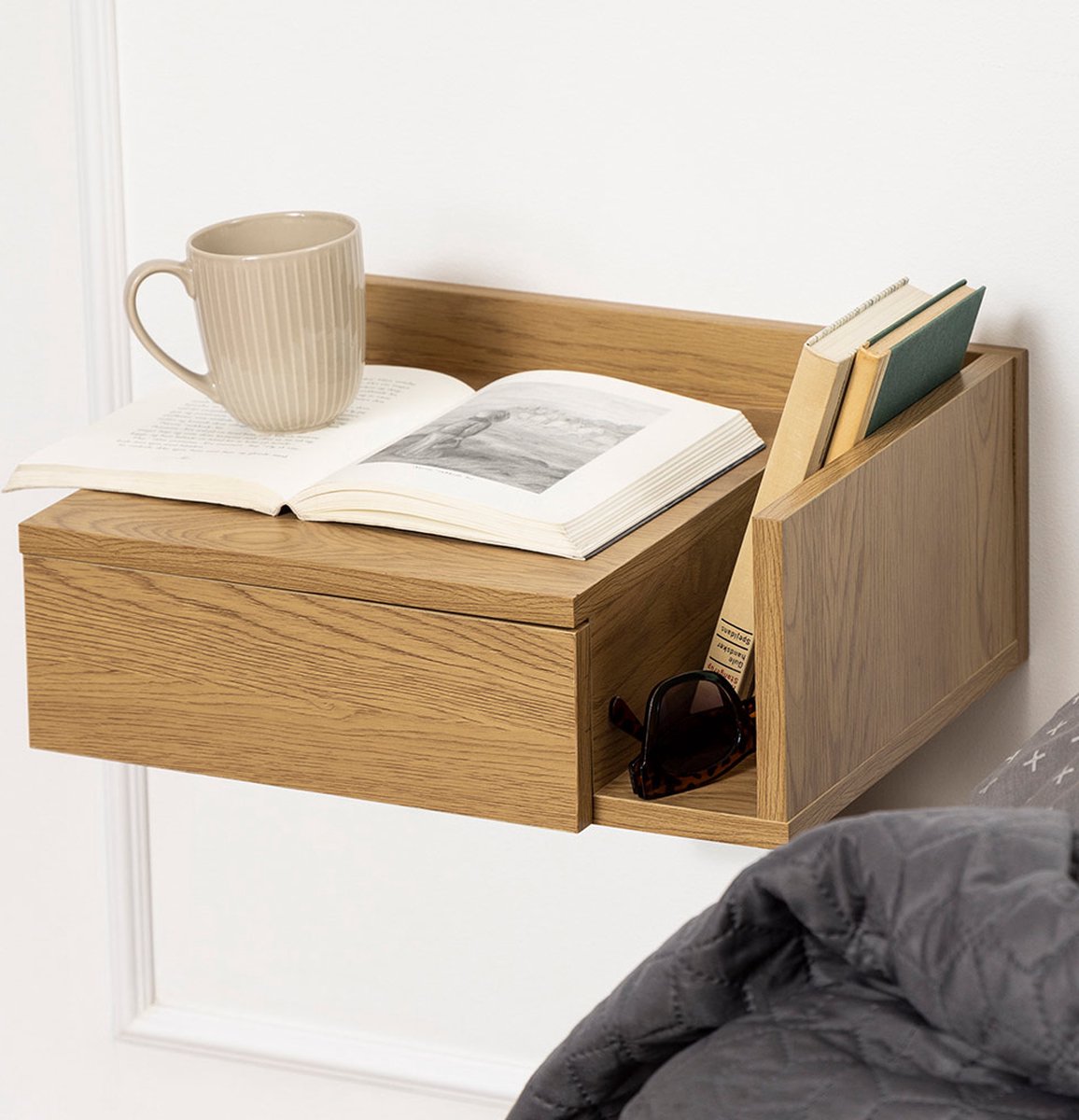 Floating Bedside Table with Storage Compartment Aydin Wood