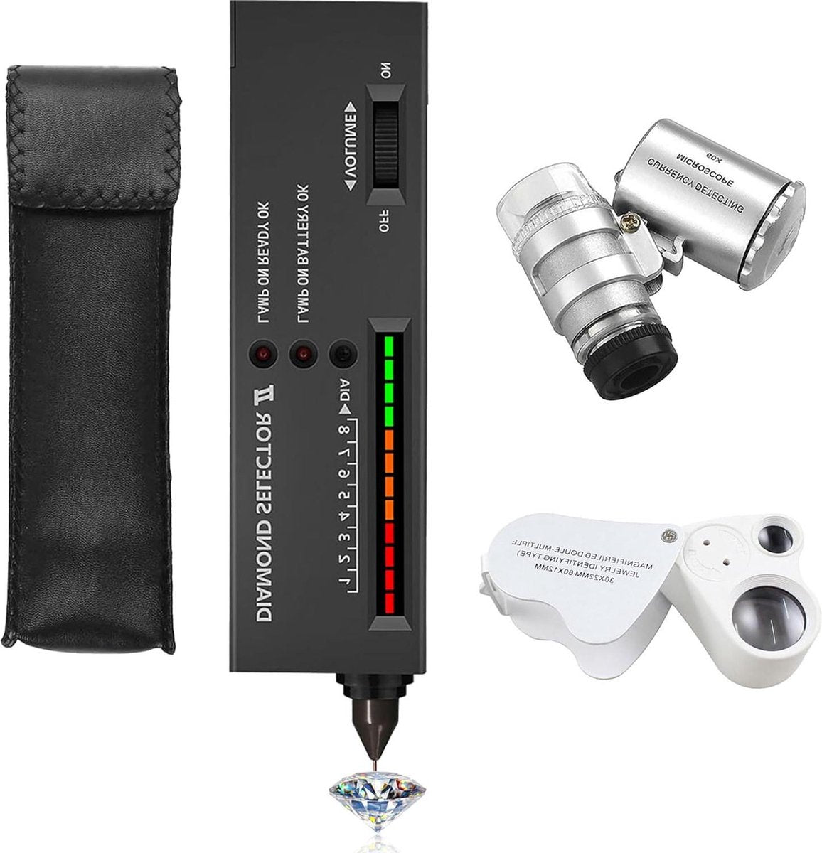 Diamanttesterpen Hoge Nauwkeurigheid Elektronische Sieradendetector met 30X 60X Vergrootglas Mini Led Opvouwbaar Vergrootglas
