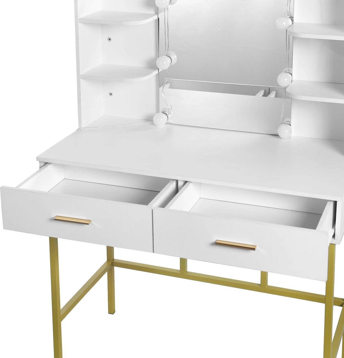Make Up Tafel - Kaptafel Met Spiegel - Kaptafel met spiegel en verlichting - Slaapkamer Luxe - Wit/Goud