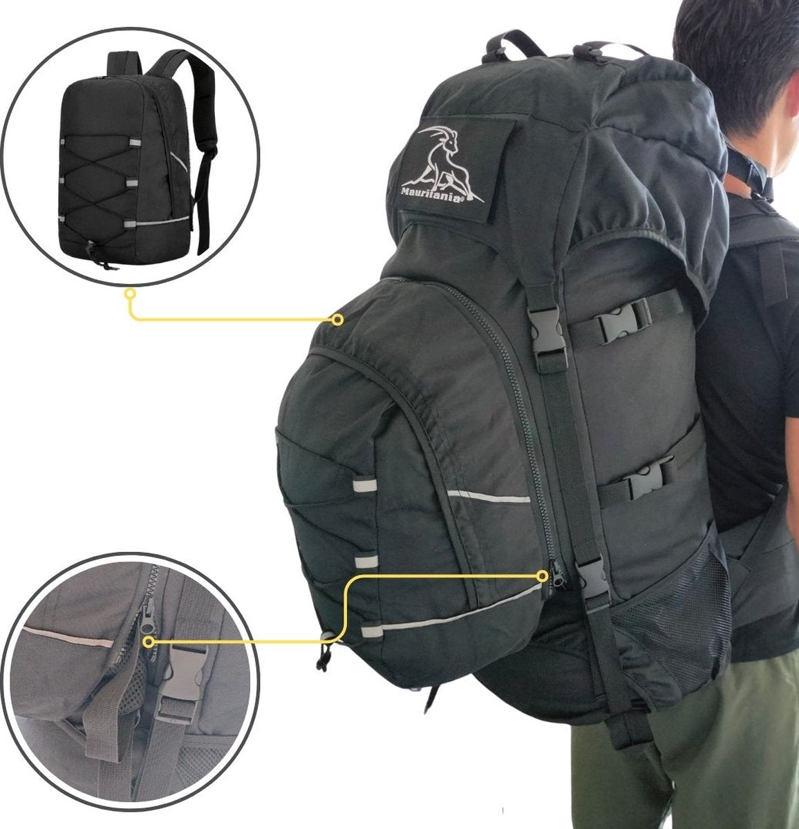 Mauritania® – 2-in-1 Wandelrugzak – 70L tot 100L – Kamperen – Nylon – Outdoor Wandelrugzak – Ingebouwde Regenhoes – Reflecterend – Grote XL – Rugzak Organizer