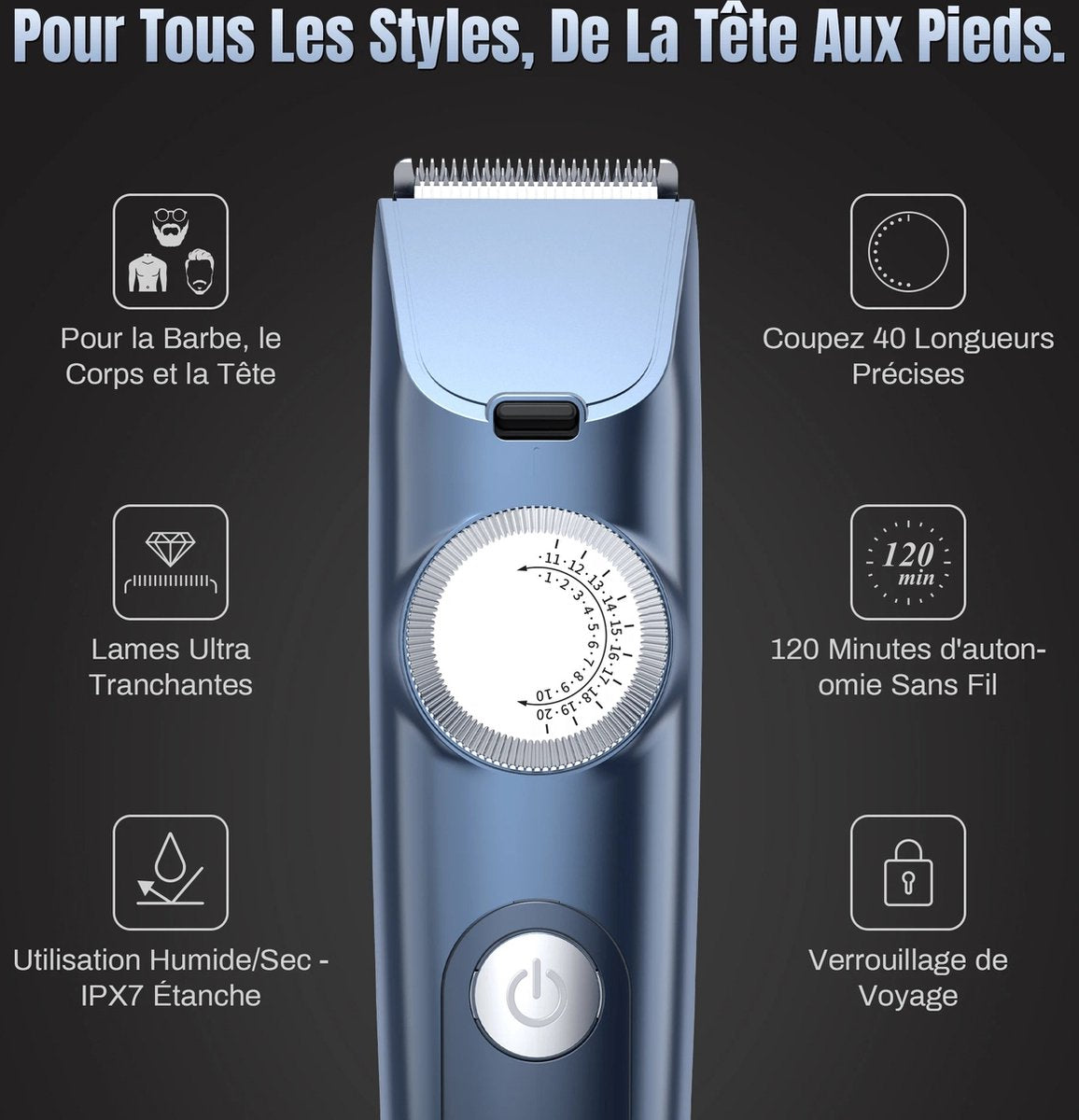 Tondeuse - Waterdicht - Professionele Snoerloze Tondeuse - Elektrische Haartrimmer - Kapperstrimmer - Mannen - Blauw