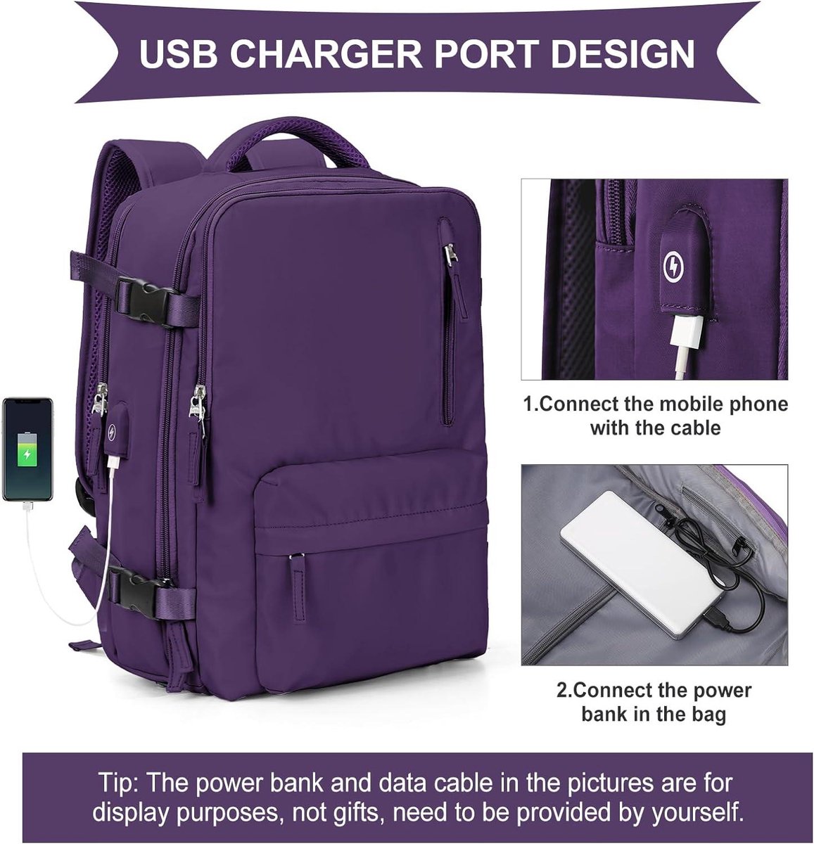 Handbagage Tas onder de stoel Easyjet 45x36x20 - Reisrugzak Ryanair 40x20x25 - Dames Laptop Rugzak met USB-uitgang - Wandelrugzak Waterdicht Heren