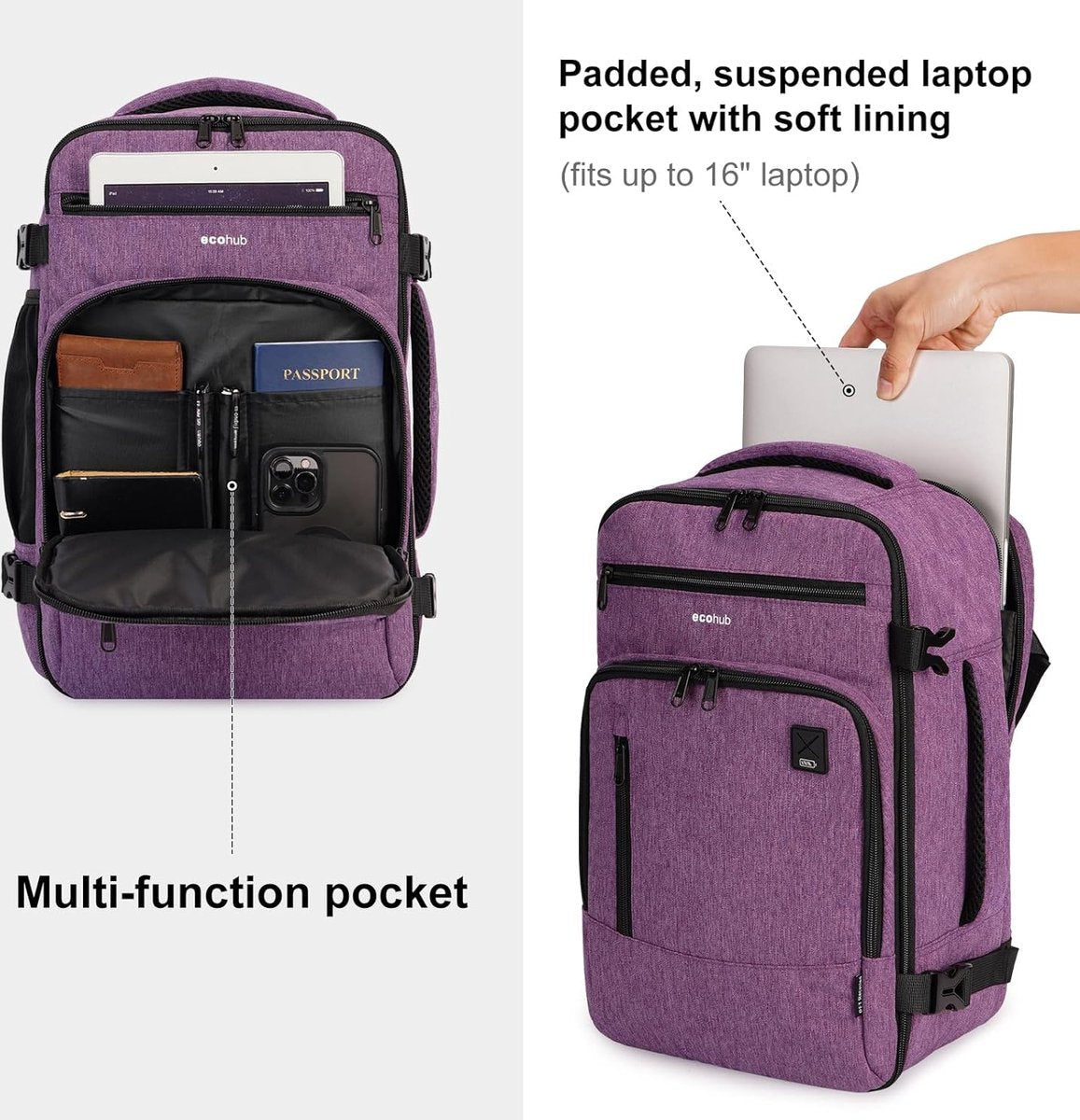 Backpack 40 x 20 x 25 cm, for Ryanair airplane, travel backpack, carry-on luggage, baggage, laptop, daypack, PET-recycled, eco-friendly backpack, waterproof, underseat, 20 liter, for