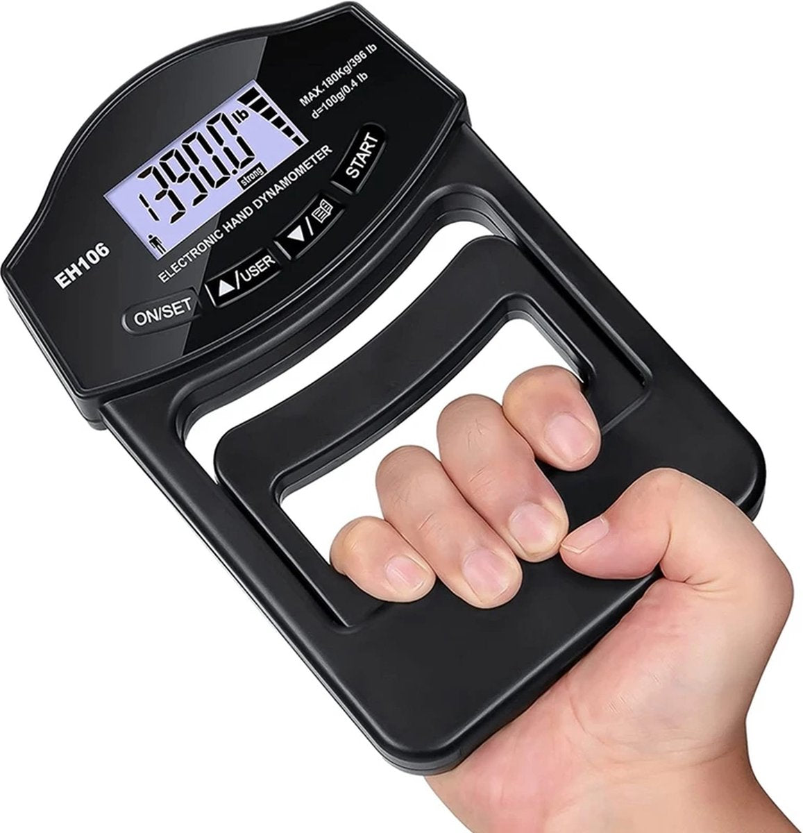 Digitale handdynamometer tot en met 396 lbs/180 kg - Gripsterktetester - USB en batterij - LCD-scherm handgreep - Innovatief - Persoonlijke records bijhouden - Vingerkrachttraining - Handtrainer