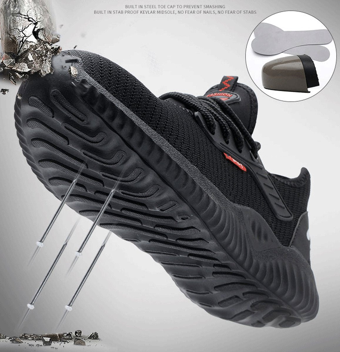 Veran Veiligheidsschoenen - Lichtgewicht - Sneakers - Werkschoenen - Sportief - Stalen Neus - Antiperforatiezool - Antislip - Zwart - 38