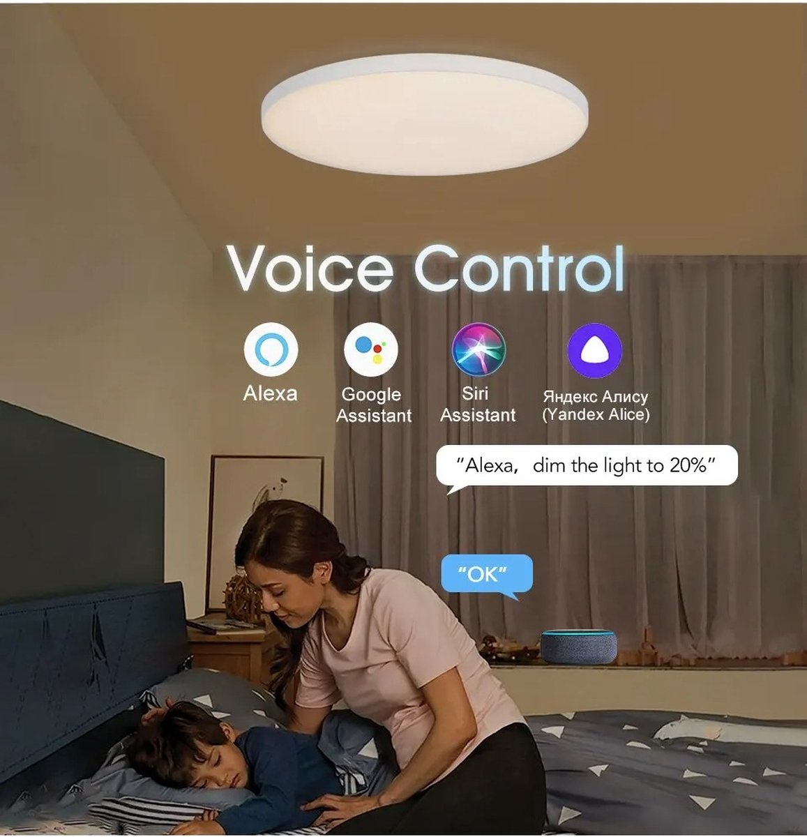 LED Plafondlamp BTM met Bluetooth speaker - Ø 30cm - Wekker en Nachtlamp - Plafonnière - Verlichting kinderkamer, slaapkamer, woonkamer - Plafondlamp kinderen, baby, jongen, meisje - RGB Kinderlamp - Smart lamp met afstandsbediening