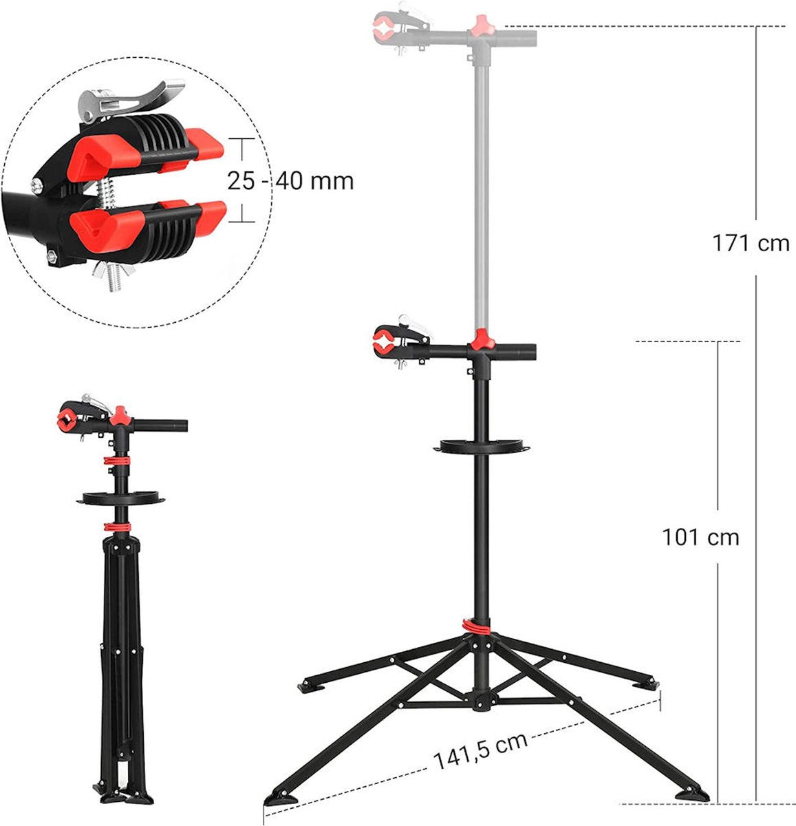 Montagestandaard Fiets - 360° Draaibaar - Verstelbaar - Gereedschapsbakje - Stuurhouder - Montage reparatie standaard