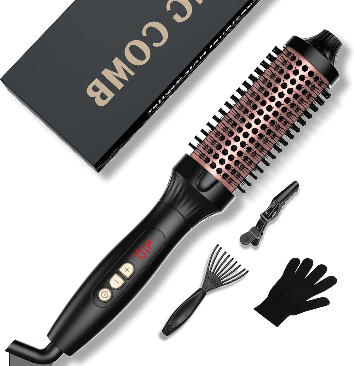 Föhnborstel Thermische Borstel – Ronde verwarmingsborstel met LCD-temperatuurinstelling 120-210 graden – 38 mm thermische borstel 3-in-1 – haarborstel voor volume en styling met dubbele spanning