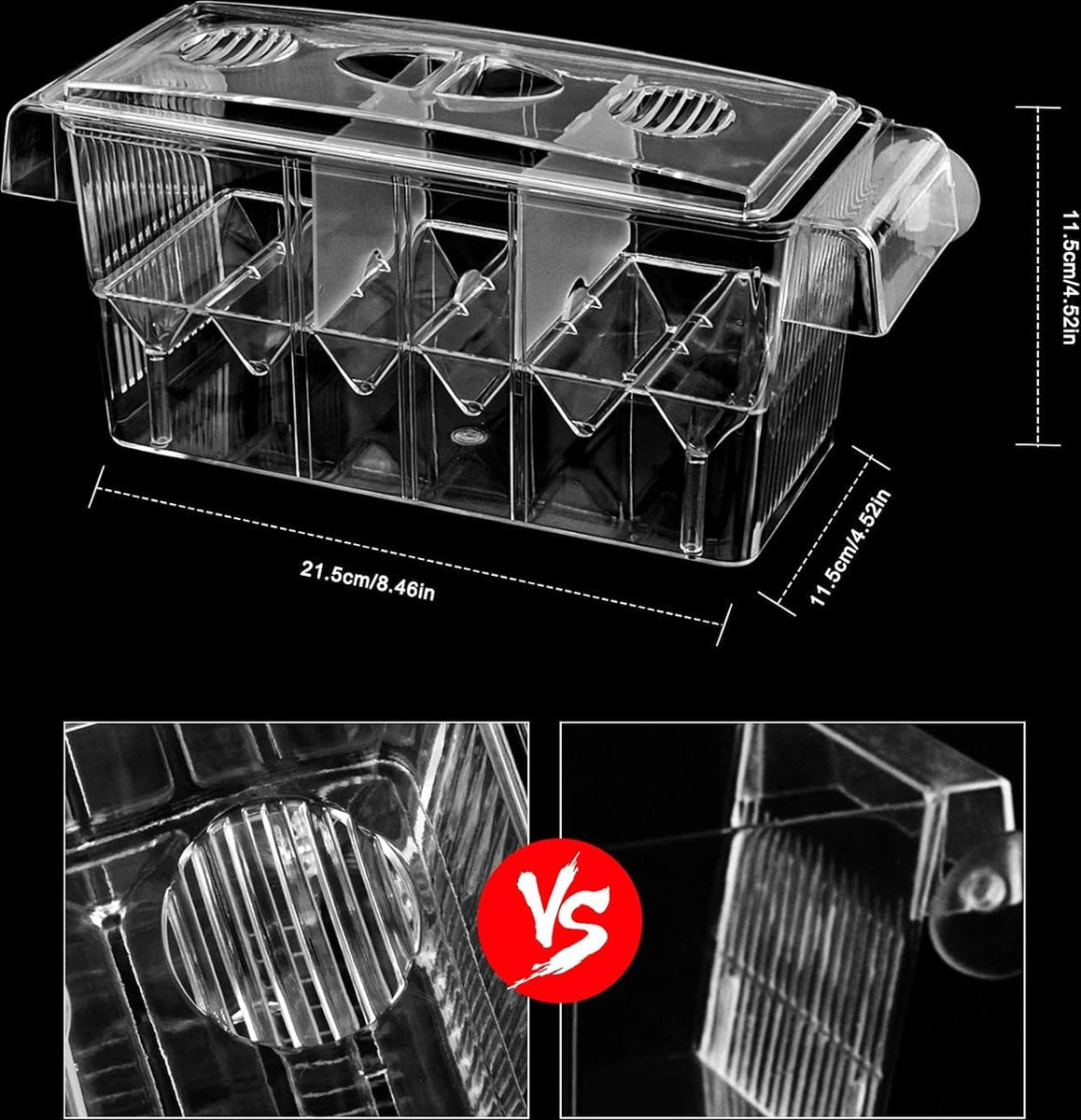 Fish breeder box with suction cups, breeding box aquarium, fish breeding box aquarium, fish hatchery, fish breeding box, breeding tank, aquarium for baby fish, shrimp and guppy