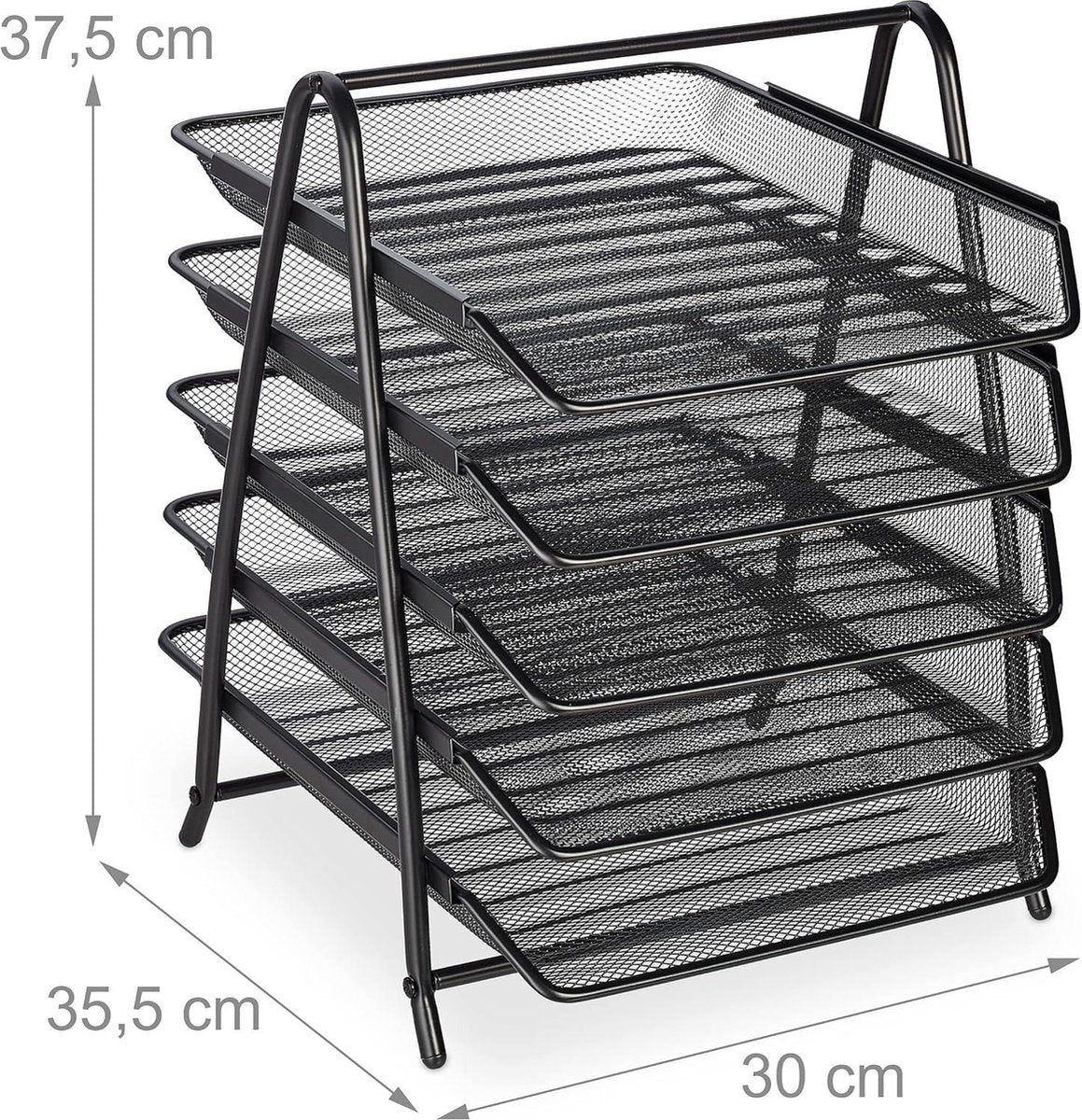 Modern metalen bureauvak met 5 vakken en zwart design - 375 x 30 x 355 cm