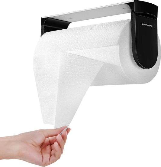 Paperrolhouder zonder boren - één hand te bedienen - wandmontage - keukenrolhouder - opbergorganizer - zwart - eenvoudige installatie - praktisch design hangende keukenrolhouder