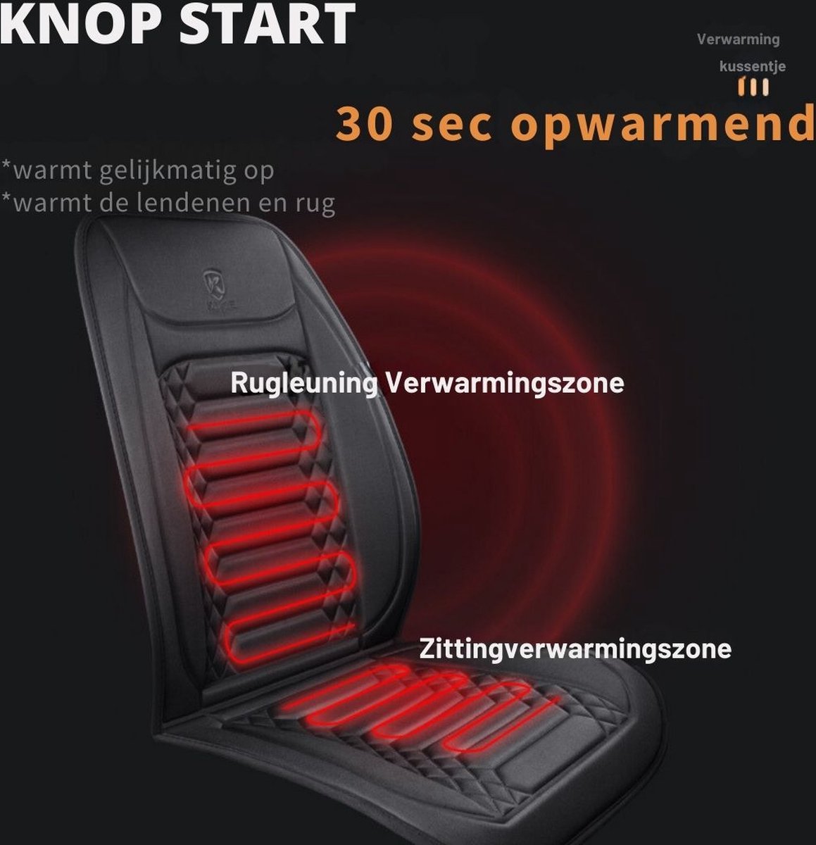 Autostoel Verwarming - Warmtekussen Stoelverwarmer met 3 Verwarmingsmodi - Stoelverwarming Auto Heater - Zwart/12V/1 Stuk