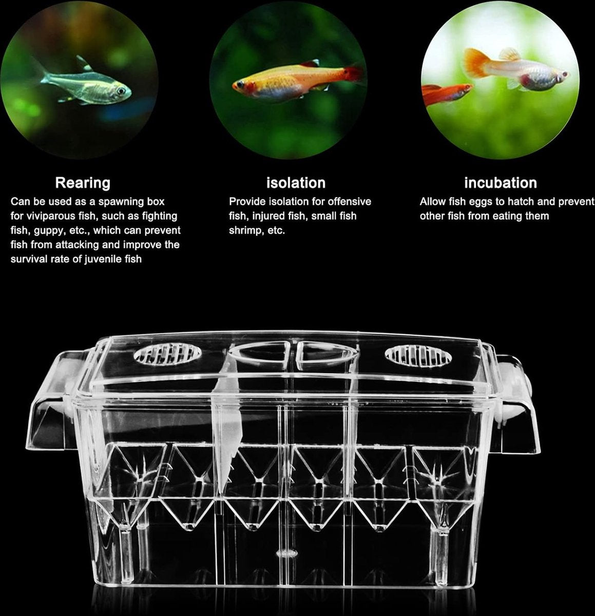 Kweekbak voor aquaria met zuignappen, kweekbak aquarium, kweekbak voor vissen, broedmachine voor vissen, kweekbak, broedbak, aquarium voor babyvissen, garnalen en guppy's