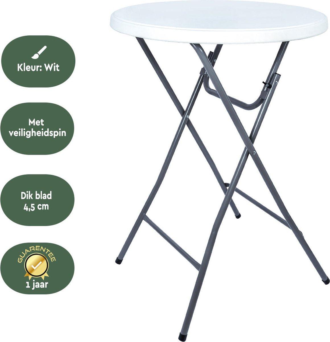 BRASQ Standing Table White/Grey ø80 x 110 cm - Bar table - Folding table - Foldable plastic and metal for indoor and outdoor use