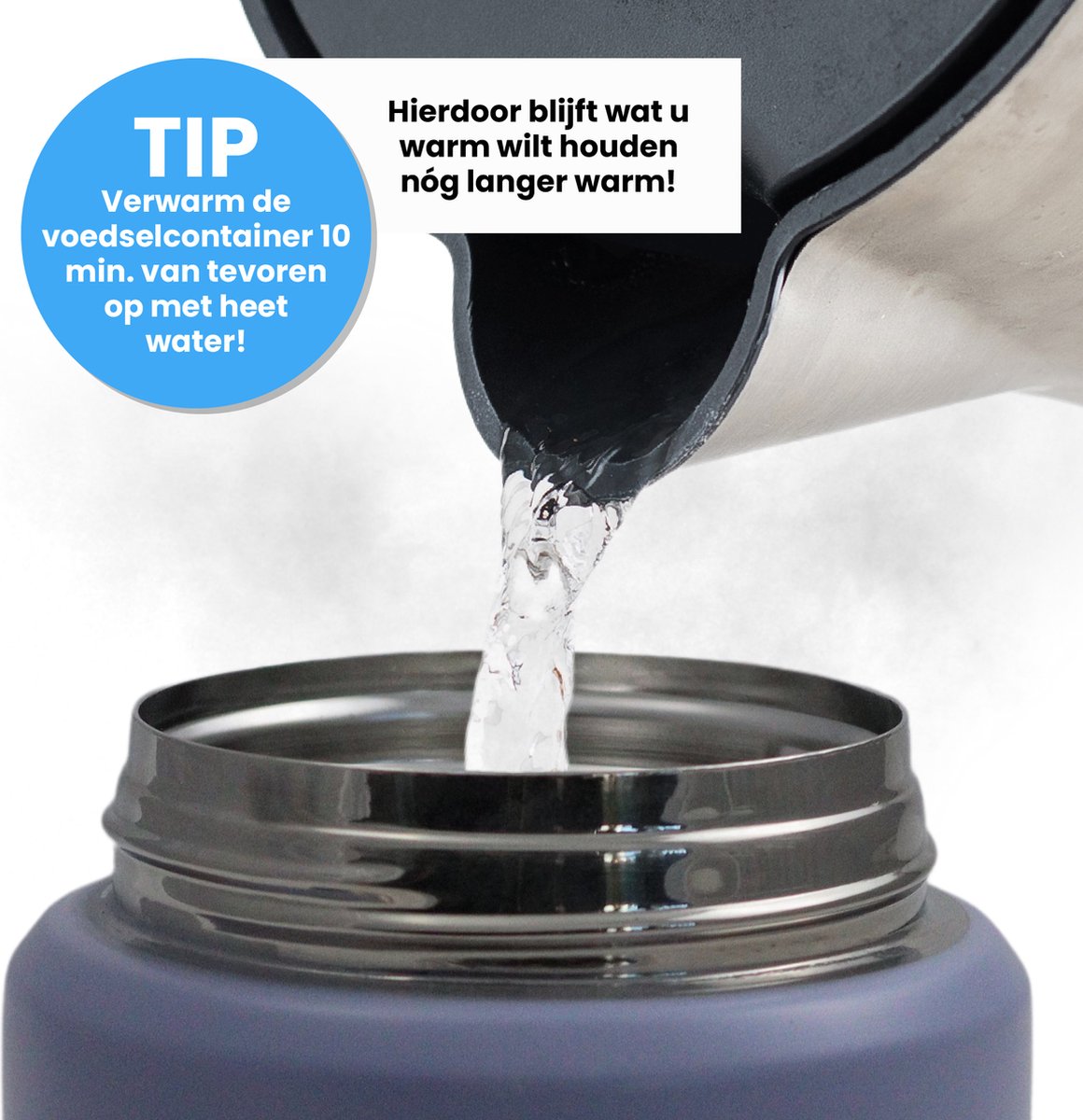 Lichtpaarse & Zwarte Thermos Voedselcontainer met Lepel x2 - Thermoskan - Voedselcontainer voor noedels, soep, havermout, ijs, babyvoeding en meer! - Yoghurtbeker to go - Thermosbeker voor het meenemen van eten - Lichtpaars & Zwart - 450ml