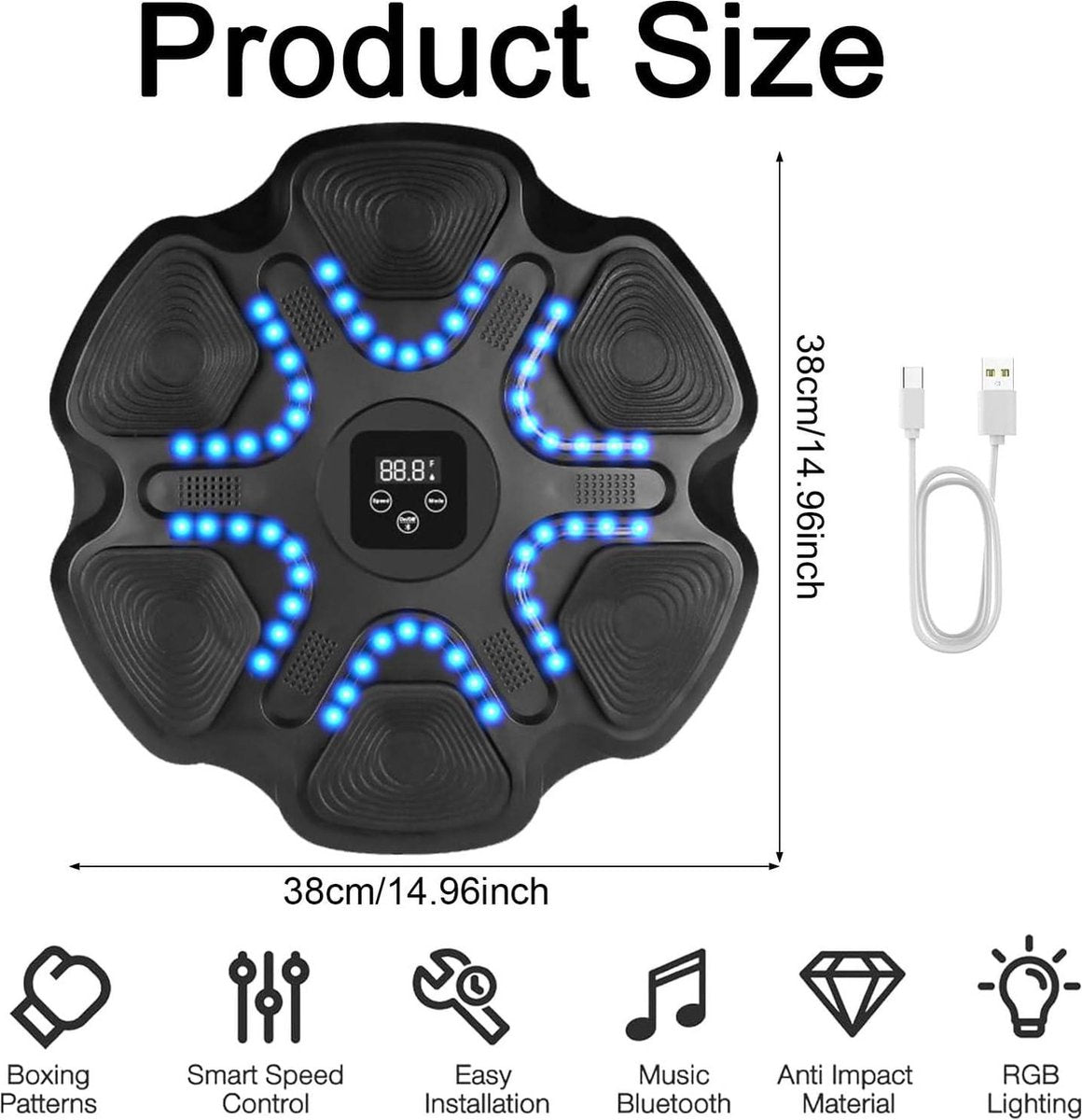 Music Boxing Machine Liteboxer - Aan de muur bevestigde boks workout met Bluetooth - Snelheidsinstelling - Muziek boks machine met muziek